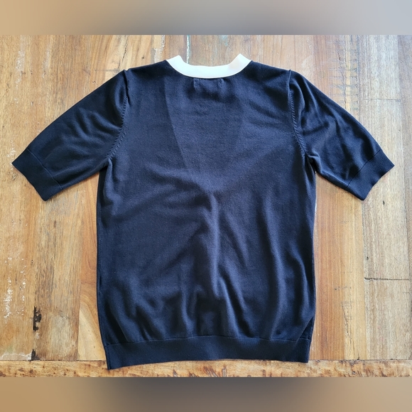 Calvin Klein Womens Small Short Sleeve Black White Button Up Sweater Cardigan B4 - Picture 2 of 6